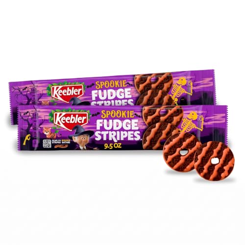 Keebler Spookie Fudge Stripes, Chocolatey Vanilla-Flavored Cookies with Orange Stripes, 9.5 oz Pack (Pack of 2)