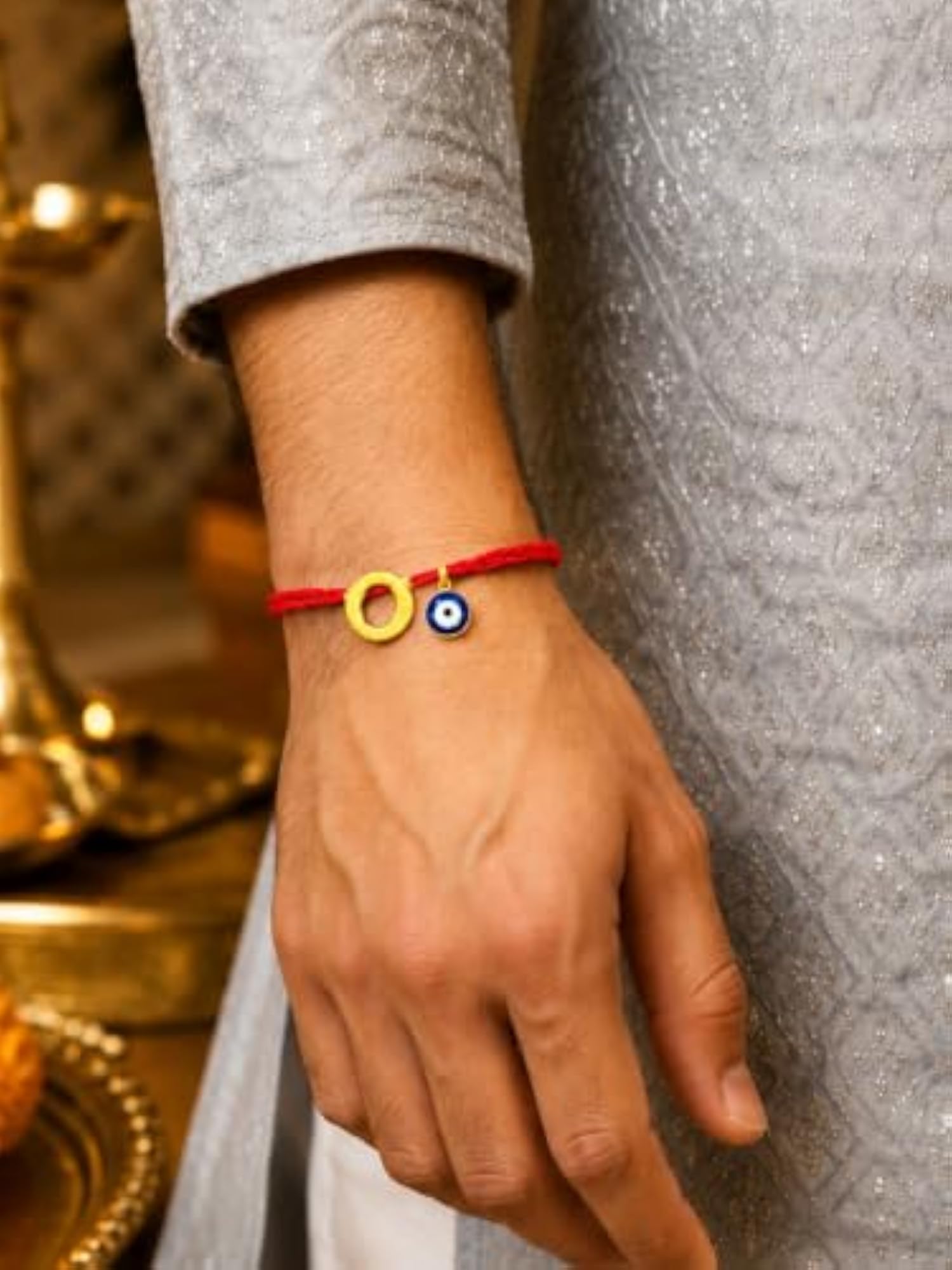 O Letter Gold Plated Initial Charm Rakhi Bracelet for Bhai