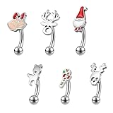 ZS Lot de 6 Bijoux Piercing Sourcil Noël 16G Acier Inoxydable, Clochette, Père Noël, Renne, Piercing Sourcil, Daith, Cartilage, Arcade pour Femme Homme (L:6mm)