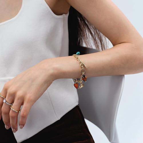 KissYan Cowgirl Western Charm Bracelets, 14K Gold Plated Boot Horseshoe Turquoise Pendant Chain Vintage Jewelry Gift for Women3