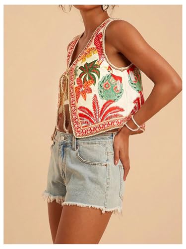 GORGLITTER Women's Western Vest Tie Front Tops Boho Vintage Country Concert Rodeo Cowgirl Outfits Trendy 20253