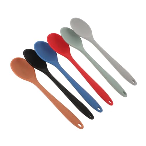 6Pcs Silicone Cooking Spoons Heat Resistant Nonstick Utensils for Stirring Soup and Porridge Ergonomic Handle Design Versatile Kitchen Tools Colors