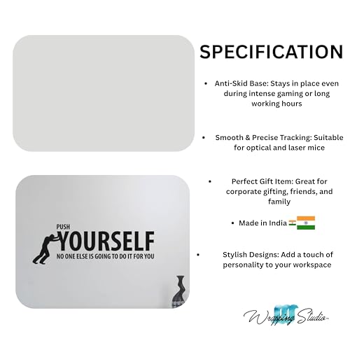 Image of WRAPPING STUDIO Push Yourself Mouse Pad for PC and Laptop, 24x20 cm, Anti-Slip, Smooth Surface, Marvel Design, Perfect for Office, Home & Gaming