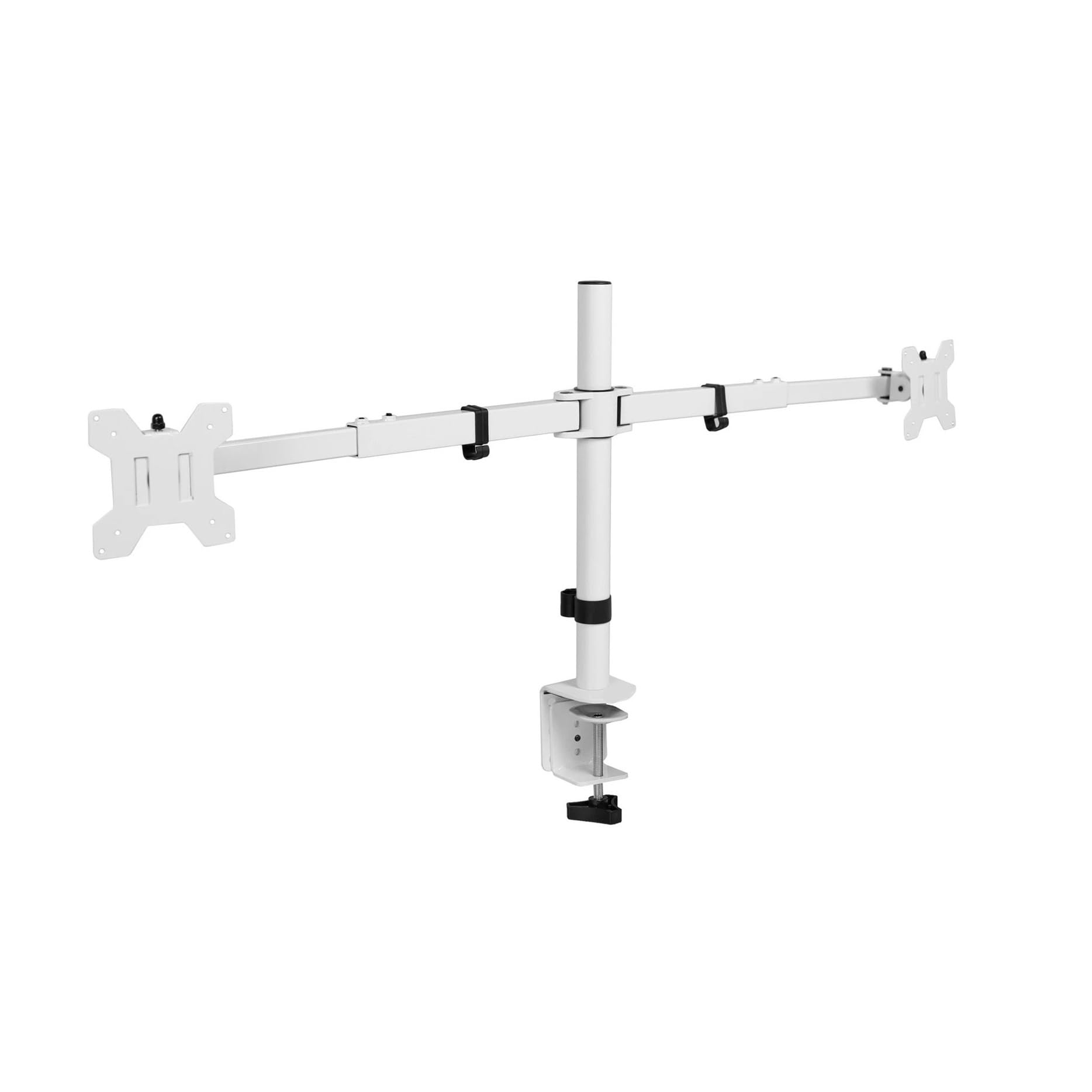 White Telescopic Dual Extra Wide 27" To 38" Monitor Heavy Duty Desk Stand -