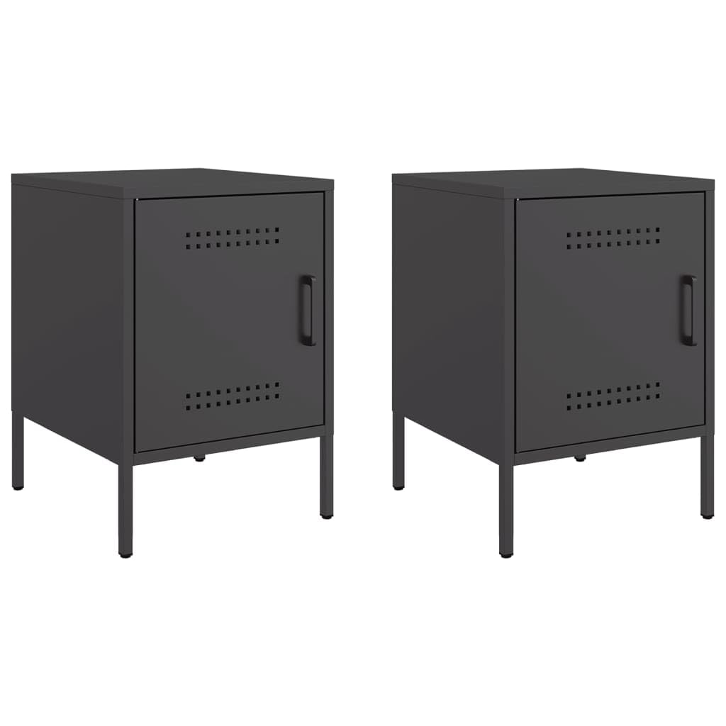 Table de chevet avec espace de rangement lot de 2 petites tables de nuit en acier noir 36cm
