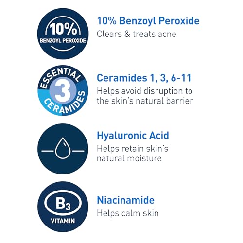 CeraVe Acne Foaming Cream Wash, 10% Benzoyl Peroxide Facial Cleanser, 5oz - image 5