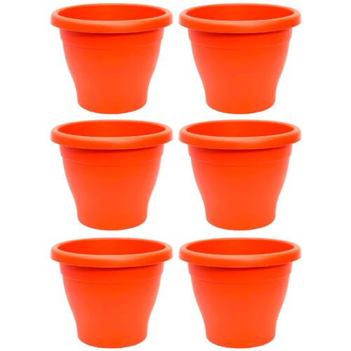 Acan Tradineur - Pack de 6 Macetas de plástico Redondas para Plantas y Flores Mediterránea con Orificios Inferiores. Recipiente, macetero Exterior e Interior del hogar - Color Marrón - 20 cm