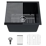 Talllor 21'x18'x12' Undermount Laundry Sink - 12' Deep Granite Composite Laundry Room Sink, Matte Black Classic Quartz Under Counter Single Bowl Extra Deep Utility Sinks #TLGU-145