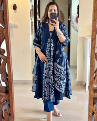 Image of ANNI Designer Women's Rayon Viscose Printed Anarkali Kurta with Pant & Dupatta