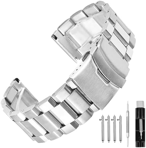 Quick Release Brushed Metal Watch Band for Men Women Stainless Steel Watch Bracelet Straps 18mm 20mm 21mm 22mm 24mm 26mm Watch Bands with Double FlipLock Buckle Black or Silver Blue Gold Grey