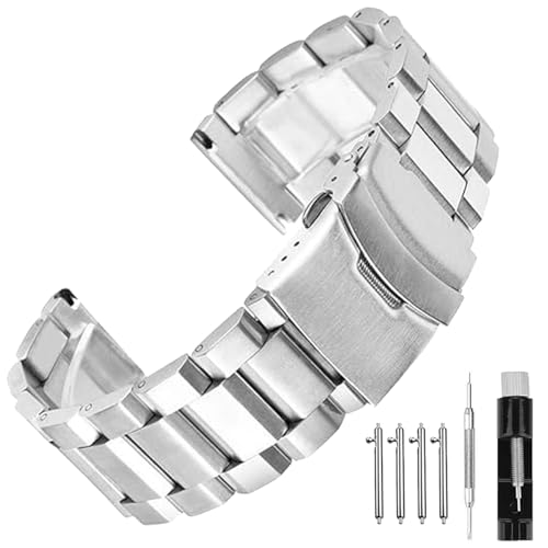 SINAIKE Quick Release 20mm Watch Band Metal Watch Bands for Men Women Solid Brushed Silver Premium Stainless Steel Watch Strap Watch Bracelet with Double FlipLock Buckle