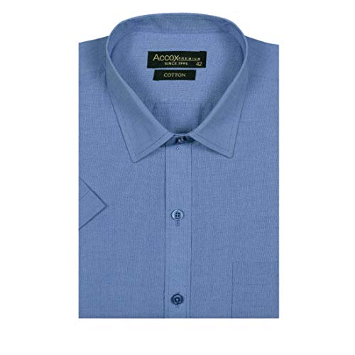 ACCOX Men's Formal Half Sleeves Regular Fit Cotton Navy Blue Sky ...