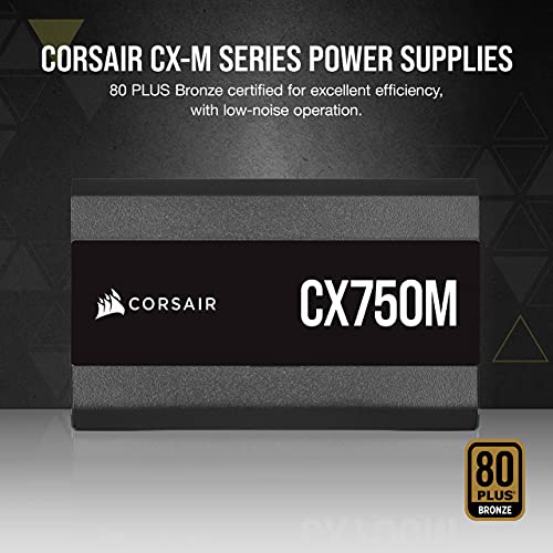 Image of CORSAIR CX750M 80 Plus Bronze Semi-Modular Low-Noise ATX 750 Watt Power Supply - NA - Black