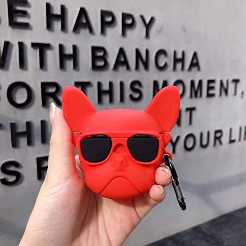 Image of PEFKO PSS121 AirPods Pro Soft Silicone Protective Case 3D Design Shockproof Case Cover with Anti-Lost Metal Keyring Compatible for Apple AirPods Pro (RED Dog)