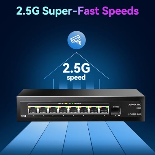 Image of 9 Port 2.5G Switch 8x2.5G + 1x10G SFP Unmanaged Ethernet Switch | IEEE 802.3bz compliant, fanless metal housing, 60Gbps desktop & wall mount, plug and play for gaming, office and home LAN