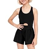 JiAmy Girls Workout Romper Sleeveless One Piece Outfits Shorts Athletic Running Jumpsuit Clothes 13-14 Years Black