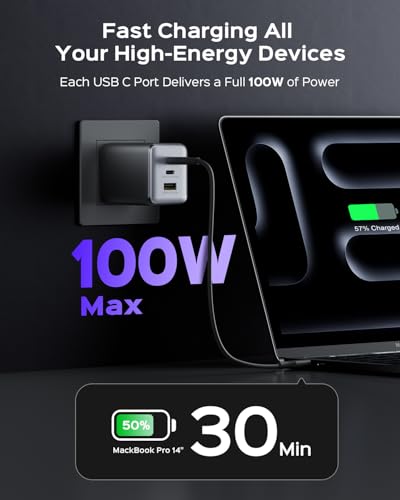Image of wegear 100W USB C Wall Charger, 3-Port PPS PD 3.0 Compact Foldable Wall Charger Block, Fast Power Adapter for MacBook Pro /Air, Dell XPS, iPad Pro, iPhone 17 /16 /15, Galaxy S25 /S24, (Black)
