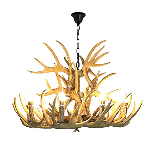 KROLE Lustre en Bois de cerf en résine de Style Vintage, lustres en Bois de cerf de Campagne Rurale américaine pour Salon, Bar, café, Salle à Manger, Chambre à Coucher, Bureau, Villas (9 + 6 têtes
