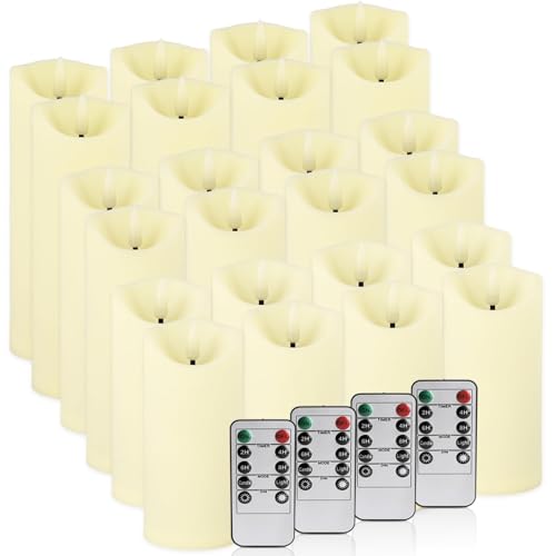 Image of 24 Pack Flameless LED Pillar Candles with Remote - Battery Operated Ivory Candles, Waterproof, 3 Sizes for Wedding Centerpieces, Christmas Decor, Home Party, Tabletop Lighting