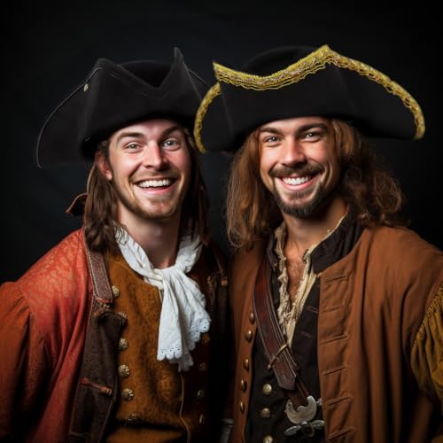Image of HOMELEX Pirate Tricorn Hat for Adults Halloween Costume | Adult pirate tricorn hat in black, brown, or gold for Halloween, colonial costumes, parties, stage, and photos.