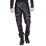 Blackmasksu Steampunk PU Leder Hose für Herren Loose Schwarz Vintage Rock Casual Hose