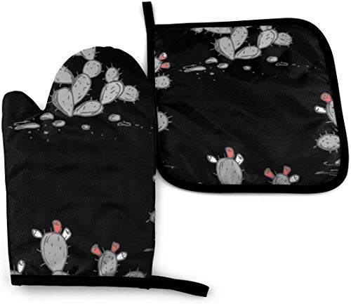 HENGE Prickly Pear Prickly Pear Oven Mitts and Pot Holders Sets of 2,Resistant Hot Pads,Flexible Cooking Oven Gloves for Microwave BBQ Cooking Baking Grilling