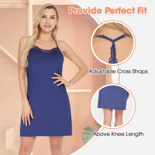 Image of MANCYFIT Women's Full Slips Lace V-neck Adjustable Strap Sleepwear Dress