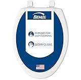 Bemis 7300SLEC Slow Close Toilet Seat, Easy Clean Hinges and Durable Plastic Seat, Made in USA, Elongated, White