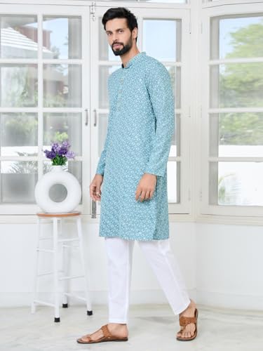 Image of See Designs Men's Full Sleeve Mandarin Collar Men Embroidered Straight Long Kurta - Festive Collection