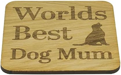 Worlds Best Dog Mum Oak Veneer Coaster. A Gift for Dog Mums. Present for Mummy form the Dog. Mug Coaster. Drinks Coaster. Gift for New Puppy Mum. 9.8cm x 9.8cm Drinks Mat. Christmas Stocking Item
