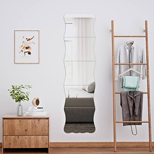 Doeean Wavy Edge Shatterproof Full Length Mirror Acrylic Wall Mirror Tiles 50" X 13"(5 Pcs 10"X13"), Non Glass Safety Mirrors For Baby Kids Playroom, Frameless Dorm Mirror Door Mirror Gym Mirror #TOP5