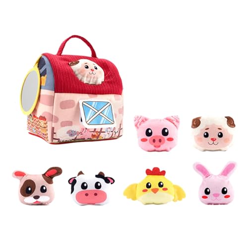 Riaisttd Farm Playset, Cute Stuffed Animal Pretend Play Set, Plush Barn House Carrier with Mirror, Interactive Role Playing Toy, Easter Basket Stuffer, Christmas, Birthday Gift