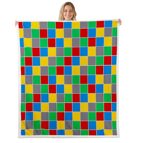 Image of Erosebridal Geometric Checkered Sherpa Blanket Colorful Checkerboard Fuzzy Plush Throw Rainbow Plaid Fleece Blanket for Kids Boys Girls,Red Blue Green Yellow Grids Decor for Bed Couch Throw 50 inchx60 inch