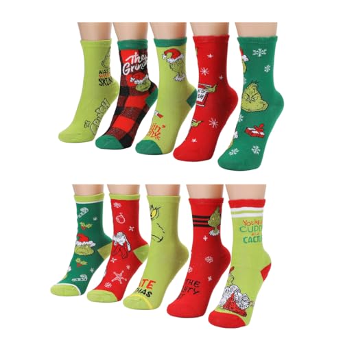 Bioworld Dr Seuss The Grinch Max AOP 10-Pack Youth Casual Crew Socks
