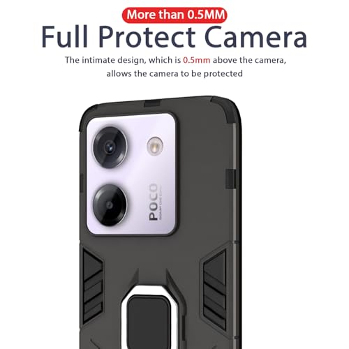 Image of Pikkme Back Cover for Poco M7 Pro 5G | 360 Protection Case | Ring Holder Stand D5 Tough Armor Bumper Case (Black)