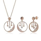 Meissa Rose Gold Bridal Earrings Necklaces Set for Wedding Cute Moon Star Dangle Earrings 925 Sterling Silver Statement Earrings Handmade Hypoallergenic Trendy Gifts for Brides, Rose Gold