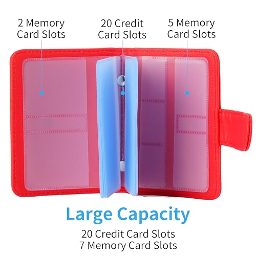 Image of Wisdompro Credit Card Holder, Slim Leather RFID Blocking Wallet Debit Card Protector Organizer Case (20 Card & 7 Memory Card Slots)-Vertical Red