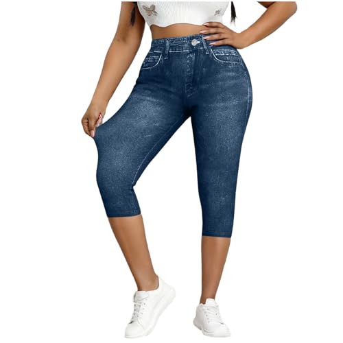 Denim Capris Pants for Women 2026 Summer Pull on Capri Leggings Women Stretchy Capri Jeans Denim Capris Pants Casual
