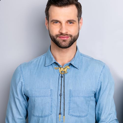 Image of HUABOLA CALYN Bolo Tie for Men Women, Native American Turquoise /Longhorn Bull /Eagle /Horse Bolo ties,Western Tie Costume