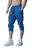FIRSTGYM Mens Joggers Casual Shorts 3/4 Jogger Pants Workout Gym Training Sweatpants Blue