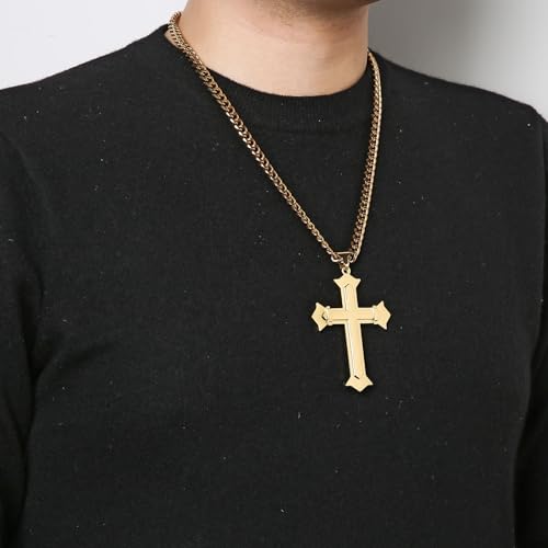 HZMAN Large Cross Necklace for Men High Polished Stainless Steel Heavy Oversize Cross Pendant Christian Faith Jewelry Gift 7mm Cuban Chain2