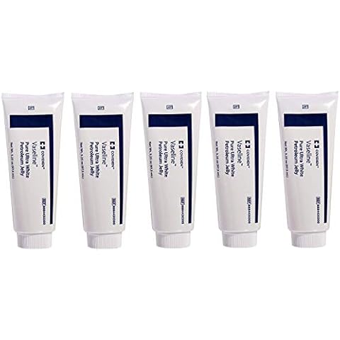 5 Pack Medical Grade Vaseline Pure Ultra White Petroleum Jelly, 3.25 oz (97.5 mL) Tubes ONLY by Kendall/Covidien Cover