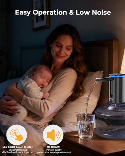 Image of Aluan Water Dispenser Pump for 20 Litre Bottle, Automatic Water Pump with Led Digital Display, Foldable Two-Tube Water Outlet Water Dispenser Hot and Cold Smart Touch with Rechargeable 1200mAh Battery
