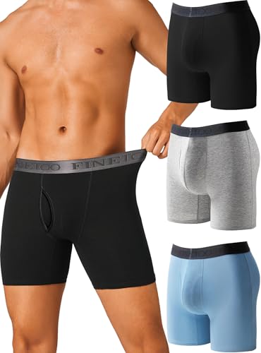 FINETOO Mens Underwear Boxer Briefs Soft Breathable Cotton Wide Waistband Men Underwear 3 Pack