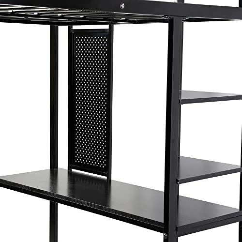 Aleyha Full Size Loft Bed,Product Dimensions:79.53" L X 57.09" W X 72.01" H,Main Material:metal,With Desk And Shelves,With 2 Built-In Ladders,Black #TOP3