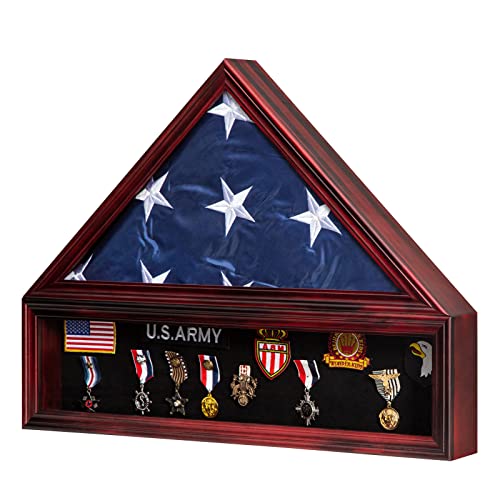 Tieeqe Large Military Shadow Box Solid Wood Burial Flag Display Case for American Veteran Flag...