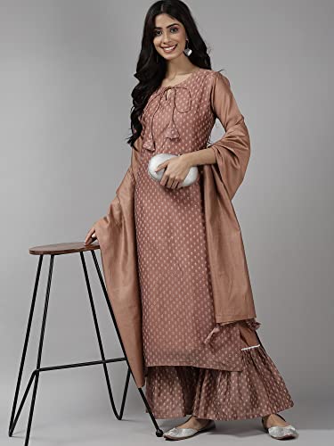 Image of INDO ERA Women's Chanderi Silk Printed Straight Kurta Sharara With Dupatta Set(21GGG3649)