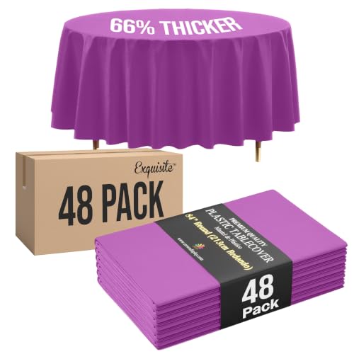 Image of Exquisite Magenta Round Tablecloth 84 inch - 48 Pack | Plastic Tablecloth, Disposable Table Covers Round for Parties, Weddings, Holidays & Party Supplies