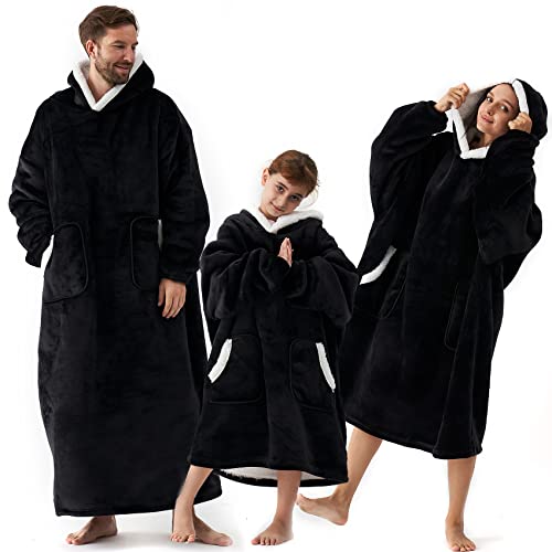 Eheyciga Wearable Blanket Hoodie For Kids, Flannel Fleece With Big Pockets And Sleeves, Ultra Soft Plush Fuzzy Blanket Hoodie Sweatshirt With Reversible Warm Sherpa For Boys And Girls, Black,Kids #TOP5