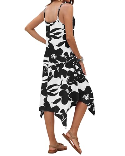 Image of AUSELILY Women's Summer Dresses 2026 Casual Sleeveless Spaghetti Strap Sundress Asymmetrical Midi Dress with Pockets